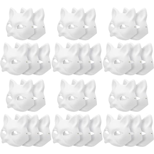 TOYANDONA 30 Stück Katzenmaske Therian-Masken Weiße Katzenmasken Papier Unbemalt Blanko Diy-Halloween-Maske Tier-Halbgesichts-Anziehmaske Für Maskerade Cosplay-Party von TOYANDONA