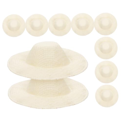 TOYANDONA 30 Stück Mini-Strohhut Figur Kleinkinder Miniatur Puppenkleidung Mini-Cowgirl-Hut Puppenhaus Puppenstubenmöbel Plüsch Puppe Strohhut Puppenwagen Gewebter Hut Beige Stoff von TOYANDONA