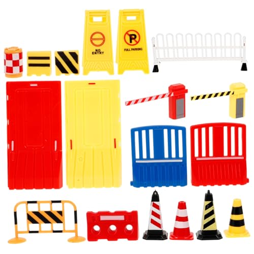 TOYANDONA 32 Stück Teiliges Miniatur Verkehrszeichen und Baustellenabsperrung Spielset Bunte Verkehrsleitkegel und Straßenschilder aus Leicht Tragbar für Verkehrslernspiel und Simulation von TOYANDONA