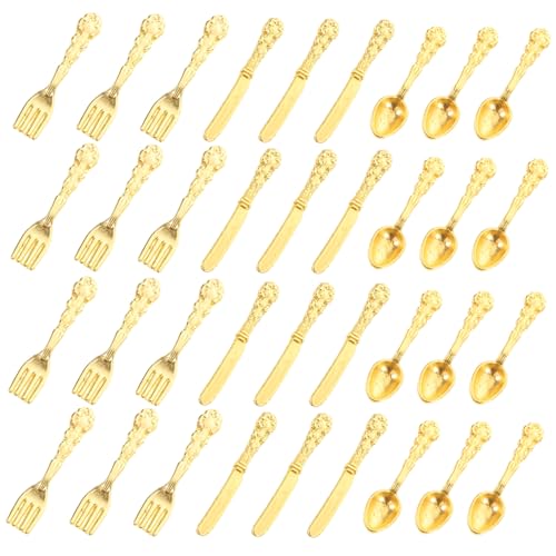 TOYANDONA 36 Stück Messer und Zubehör Puppenhaus Kinderspielzeug DIY Living Room Decoration wohnzimmerdeko Mini-Besteck- Geschirrmodell aus Legierung Golden von TOYANDONA