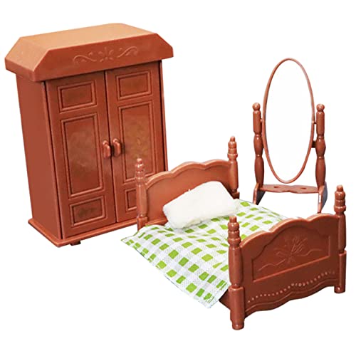 TOYANDONA 3st Puppenhausbett Holzmöbel Minispiegel Miniaturdekoration Minipuppe Schönes Miniaturmodell Winzige Möbel Mikrospielzeug Mini-Puppen Holzdekor Hölzern Kunststoff Kind Dekorationen von TOYANDONA