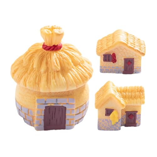 TOYANDONA 3st Retro-Landhaus Mit Reetdach Mikro Landschaft Kleine Häuser Zum Basteln Miniatur Figur Kleines Hütte Mini- Mini-wohnkultur Mini-dorfhäuser Dorfhaus Harz von TOYANDONA