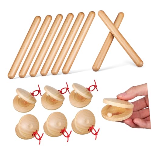 TOYANDONA 4 Paare Rhythmusstäbchen für Schlaginstrument Rhythmusstöcke aus Holz -Rhythmusstab Rhythmusstab mit Holzkastagnette Rhythmus-Musikstöcke von TOYANDONA