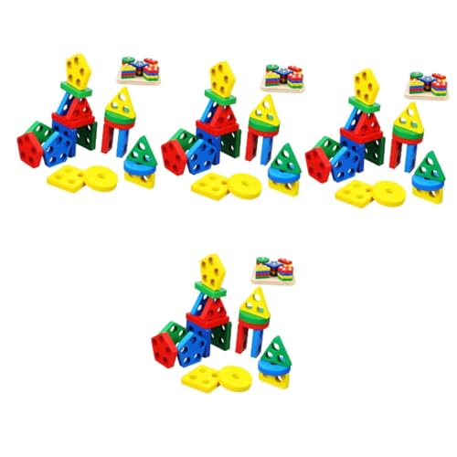 TOYANDONA 4 Sätze Blöcke Puzzles Spielzeug Passende Puzzlespielzeuge Lernform-farbspielzeug Montessori Sortierspielzeug Lernspielzeug Für Babys Hölzern Fünf Sätze Von Säulen Stapeln Kind von TOYANDONA