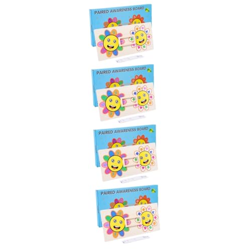 TOYANDONA 4 Sätze Blumen passendes Puzzle Kinder rätsel Kognitives Spielzeug im Sonnenblumendesign Mathe Zahlenspielzeug Spielzeuge Spielset aus Holz Lernspielzeug Cartoon-Design-Lerntafel von TOYANDONA
