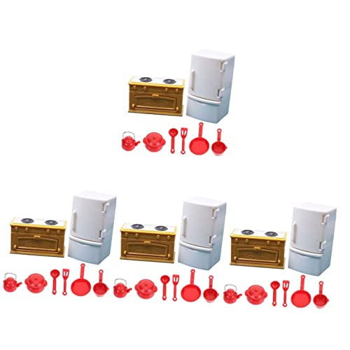 TOYANDONA 4 Sätze Herd-Kühlschrank-Modell Kinderspielzeug Küchenutensilien Mini-Kühlschrank Mini-Küchenzubehör Mini-Küchenmöbel Miniatur Requisiten Werkzeug Kochutensilien Kleines PVC von TOYANDONA