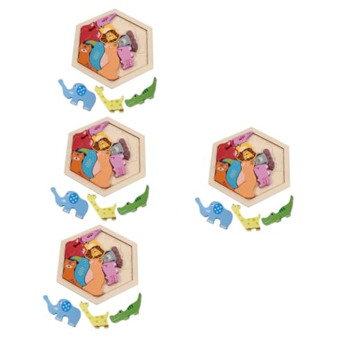 TOYANDONA 4 Sätze Holzblock Kinder rätsel Puzzles aus Holz Tier-Matching-Puzzle Spielzeug für Kleinkinder Babyspielzeug aus Holz tierisches Rätsel Reisespielzeug für Babys tragbar Blöcke von TOYANDONA