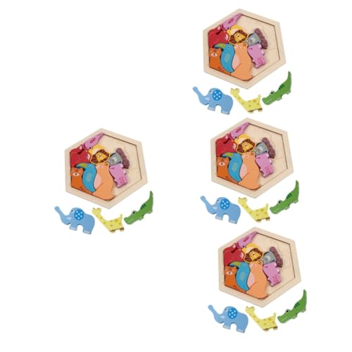 TOYANDONA 4 Sätze Holzblock Junge Spielzeug Wildes Tier Spielzeug Für Babys Lernen Für Kleinkinder Tiere Aus Holz Spielzeug Für Jungen Ab 1 Jahr Hölzern Reisen Puzzle Geburtstagsgeschenk von TOYANDONA