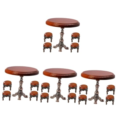 TOYANDONA 4 Sätze Vintage Puppenhauszubehör stafellein small Desk Stühle Beistelltisch Möbel Miniatur-Puppenhaushocker Puppenzubehör runder Tisch Dekorationen Modell Schemel Legierung von TOYANDONA