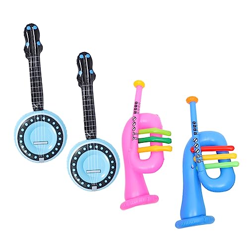 TOYANDONA 4 Stück Aufblasbares Musikinstrument-hornspielzeug Für Kinder Aufblasbare Gitarren Für Kinder Rocknroll-partygeschenke Aufblasbare Party-Requisite PVC Rock'n'roll Spielzeugset von TOYANDONA