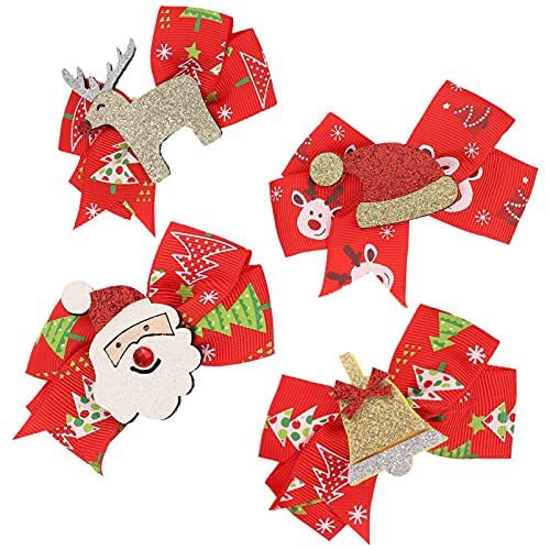 TOYANDONA 4 Stück Bogenkopfschmuck Stift Weihnachtsdekoration Weihnachts-haarspangen Weihnachtsbrille Haarspange Mit Schleife Christbaumschmuck Babyschleifen Weihnachtshaarspange Stoff Rot von TOYANDONA