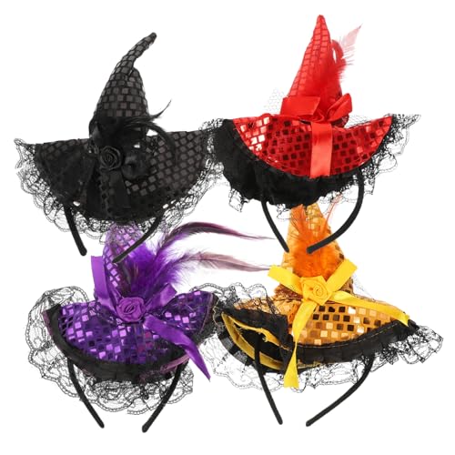 TOYANDONA 4 Stück Haarbänder mit Halloween Hut Design Hochwertige Bequeme Kopfbedeckung für Halloween und Kostümpartys Schwarz Orange und Rot von TOYANDONA