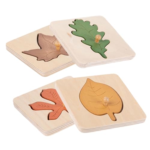 TOYANDONA 4 Stück Holzpuzzle Teiliges Montessori Lernspielzeug Blattform Kognitives Steckspielzeug für Kleinkinder Ab Jahr Pädagogisches Holzpuzzle zur Feinmotorik und Eltern Junge Mädchen von TOYANDONA