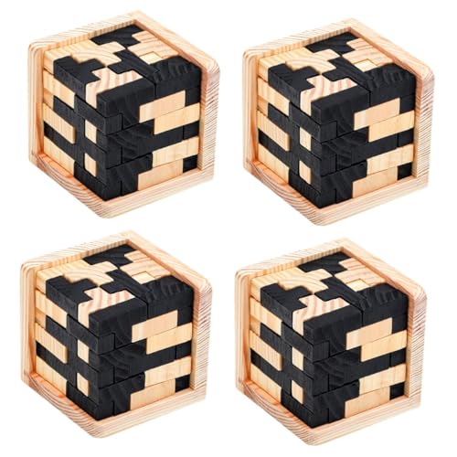 TOYANDONA 4 Stück Luban-Schloss Rätsel Spielzeug Kongming-Sperre klassisch Minsuo seriell Puzzle Büro Holz von TOYANDONA