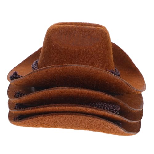 TOYANDONA 4 Stück Mini Cowboy Hüte Miniatur Western Puppenhut Flockoptik Dekorative Mini Hüte Für DIY Basteln Puppenzubehör Flaschenabdeckungen Partydekorationen von TOYANDONA