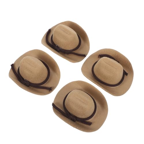 TOYANDONA 4 Stück Mini-Cowboyhut Miniaturhüte basteln Mädchen-Cowgirl-Minihut Mini-Hüte Hut für Puppen kleiner Cowboyhut Miniatur-Cowboyhüte zum Basteln -Cowboyhüte Polyester Beige von TOYANDONA
