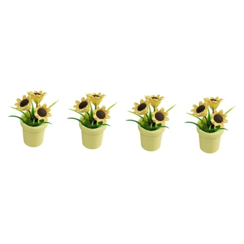 TOYANDONA 4 Stück Puppenhaus Topfpflanze kunstpflanze kunstplflanze Miniatur-Hausbedarf kleines Bonsai-Modell künstliche Pflanzen Anlage Mini-Topfpflanze Puppenmöbel Sonnenblume schmücken von TOYANDONA
