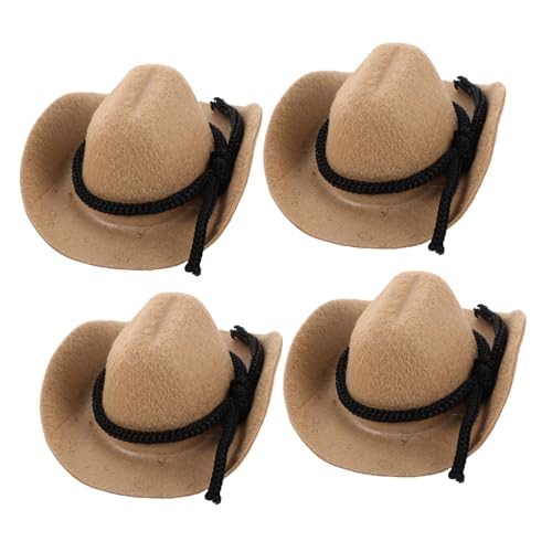 TOYANDONA 4 Stück Teiliges Mini Cowboy Hüte Zarte Kleine Cowgirl Mützen Leichte Mini Puppenhüte Flexible Miniatur Western Hüte für Partydekoration und Bastelprojekte Cremeweiß von TOYANDONA