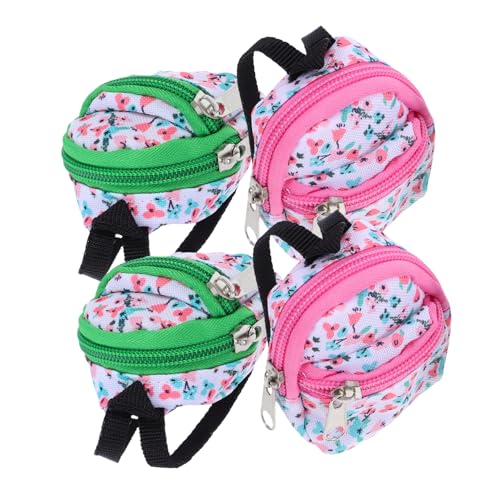 TOYANDONA 4 Stück Teiliges Mini Puppenrucksack Niedliche Miniatur Reißverschlusstaschen mit Blumenmuster Realistische Canvas Leicht und Tragbar für Puppenhaus Dekoration und DIY Szenen von TOYANDONA