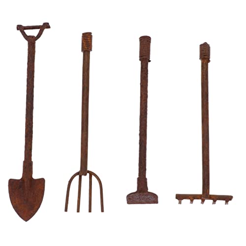 TOYANDONA 4 Stück Teiliges Miniatur Gartenwerkzeug Set Vintage Stil Miniature Gartenwerkzeuge für Puppenhaus Mini Deko Schaufel Rechen und Harke Mikro Landschaftsdekoration für DIY und Mini von TOYANDONA