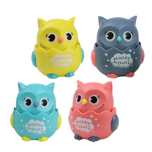 TOYANDONA 4 Stück Teiliges Press Auto mit Cartoon Eulen Design Robustes Kunststoff Material Sicheres Kinderspielzeug für Jungen und Mädchen Ab Jahr Fördert Frühe Bildung und Sensorisches von TOYANDONA