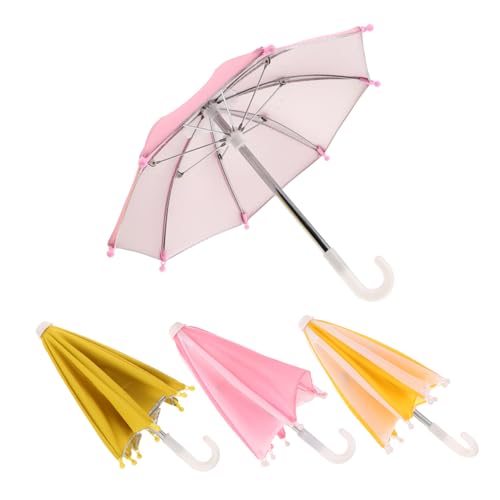 TOYANDONA 4 Stück Teiliges Puppen Regenschirm für Puppen Wetterfeste Parasols in Rosa Weiß und Gelb Dekorative Accessoires für Realistische Spielszenen und Fotorequisiten von TOYANDONA