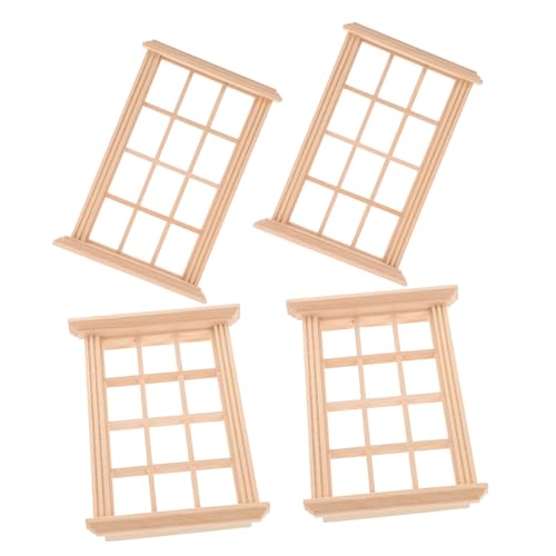 TOYANDONA 4 Stück Teiliges Puppenhaus Fensterrahmen Miniatur Holzfenster mit Gittern Realistisches Puppenhaus Zubehör für Kreative Doll Furniture Dekoration von TOYANDONA