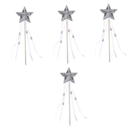 TOYANDONA 4 Stück Zauberstab Feenstab Für Die Bühne Cosplay-gefälligkeiten-Stick Sternaufsatz Feenstab Exquisite Feenstäbe Feenstöcke Für Mädchen Star Design Feenstäbe Hexenstab Silver Holz von TOYANDONA