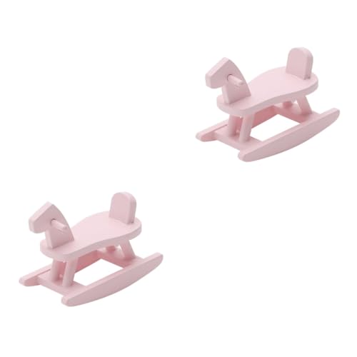 TOYANDONA 4 Stück Zubehör Für Puppenhäuser Mini Schaukelpferd Spielzeug Mini-möbel Holzhandwerk Mini-verzierung Mini-tierspielzeug Feengarten-schaukelstuhl Baby Haushalt Rosa Birke Holzhaus von TOYANDONA