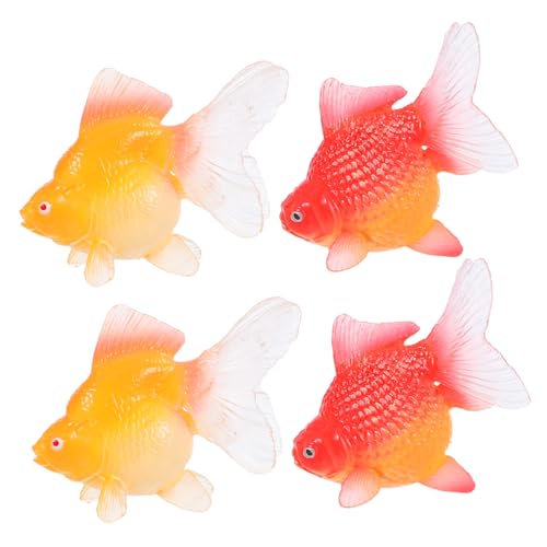 TOYANDONA 4 Stücke Teiliges Realistische Miniatur Goldfisch Figuren aus Kunststoff Schwimmende Koi Fisch Modelle Dekorative Falsche Fische für Aquarium Garten und Wohnraum Langlebige Tier von TOYANDONA