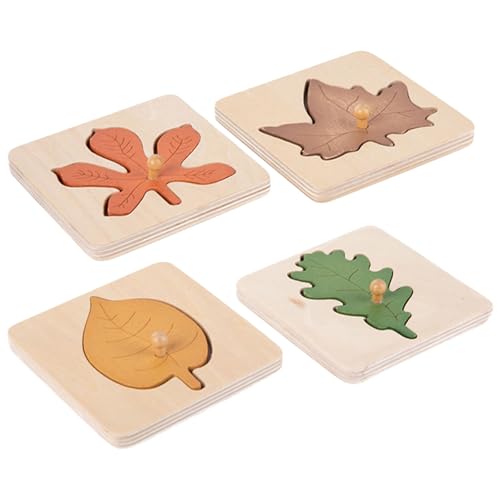 TOYANDONA 4-teiliges Montessori-Blatt-Puzzle-Set: Holzpuzzles mit Herbstblättern Und Knöpfen – Herbstspielzeug für Kleinkinder für Frühes Pädagogisches Lernen Und Entwicklung Motorischer von TOYANDONA