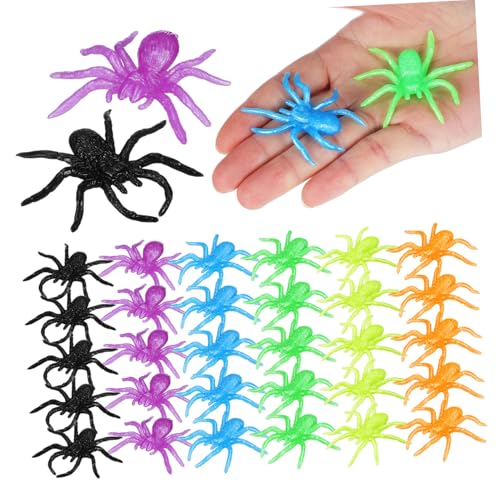 TOYANDONA 48 Stück Teiliges Dehnbarer Spinnen aus Flexiblem TPR Material Realistische Kleine Halloween Deko und Lustige Scherzartikel für Partygeschenke Goodie Bags und Klassenraum Preise von TOYANDONA