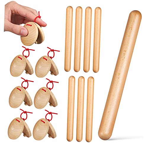 TOYANDONA 4Paare Rhythmus Sticks und Holz Castanets Musikinstrumente für Musikalische Früherziehung Sicher Hochwertigem Holz Gefertigt für Monate und Älter von TOYANDONA