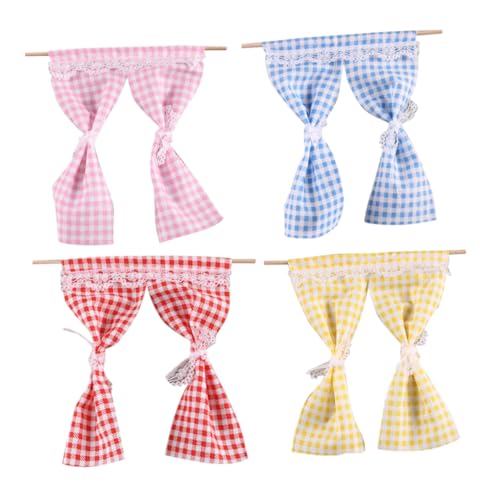 TOYANDONA 4Stücke Miniaturvorhänge für Puppenhäuser Langlebige Stoffvorhänge Pastellfarben Einfach Installierbare Fensterdekoration für Puppenhausmöbel und Zubehör Teiliges Set von TOYANDONA