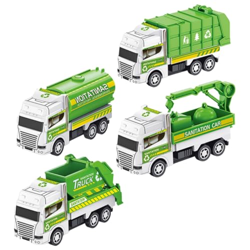 TOYANDONA Miniatur Müllwagen Spielzeug für Jungen 4 Stücke Reibungsbetriebene LKW Simulations Müllwagen Umweltfreundliches Recycling Spielzeug für Kinder Jahren von TOYANDONA