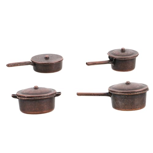 TOYANDONA 4er Set Puppenhaus -Topf -Set Mini Möbel Für Dollhouse Miniaturtöpfe Ornamente Mini-kochgeschirr Dekoratives Mini-kochgeschirr Dekorative Simulationspfannen Dark Brown Metall von TOYANDONA