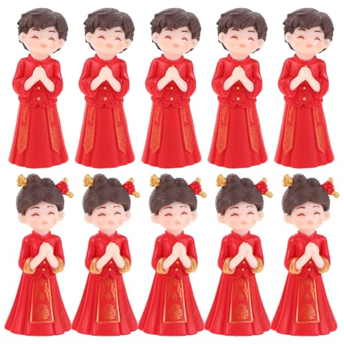 TOYANDONA 5 Paar chinesische Hochzeitsdekorationssets – Mini-Statuen von Braut und Bräutigam für Tortenaufsätze, DIY-Mikrolandschaftsdekor und festliche Party-Tischdekorationen von TOYANDONA
