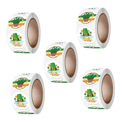 TOYANDONA 5 Rollen Vierblättriger Aufkleber Verpackungsaufkleber St Patrick's Siegelaufkleber St Patrick's Aufkleber Dekorativer Siegelaufkleber St Patrick's Etikett von TOYANDONA