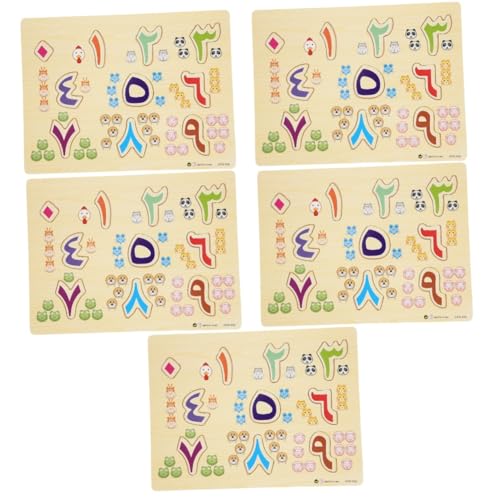 TOYANDONA 5 Sätze Arabisches Rätsel logisches Puzzle Zahlenrätsel-Brett Spielzeug Kinder rätsel Alphabet-Bodenpuzzle Rätsel des arabischen Alphabets hölzern Briefbrett Vorschule Holz von TOYANDONA