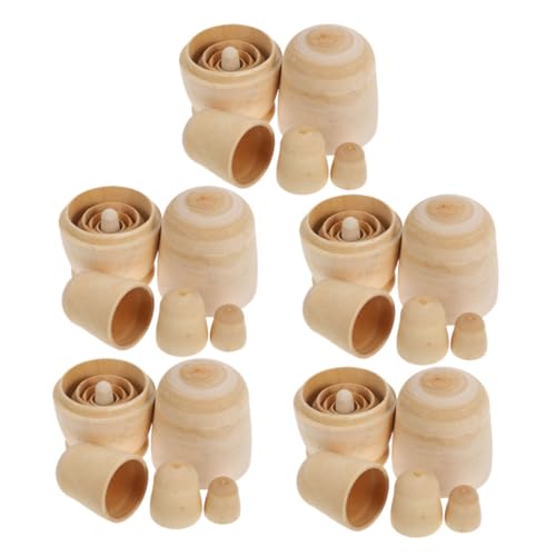 TOYANDONA 5 Sätze DIY Holz Puppen Unbemalt zum Bemalen Natürliche Holzfiguren Stapelbare Russische Nesting Dolls für Kreative Familienaktivitäten und Nachhaltiges Basteln von TOYANDONA