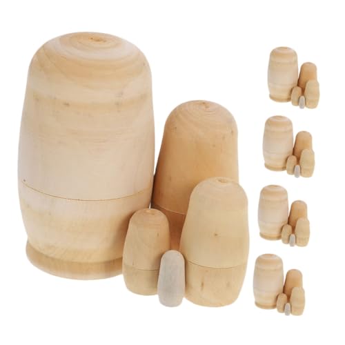TOYANDONA 5 Sätze DIY Puppen aus Unbemaltem Holz Traditionelle Russische Verschachtelungs Puppen für Familienaktivitäten Kreative Gestaltung Platzsparend Stapelbar Künstlerisches Bastelset von TOYANDONA
