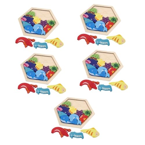 TOYANDONA 5 Sätze Holzblock wildes Tier Babytiere Hand Spielzeug für Kleinkinder Kinder rätsel Spielzeuge Spielset aus Holz Puzzle-Spielzeug für Kinder Lernspielzeug hölzern Blöcke Reisen von TOYANDONA