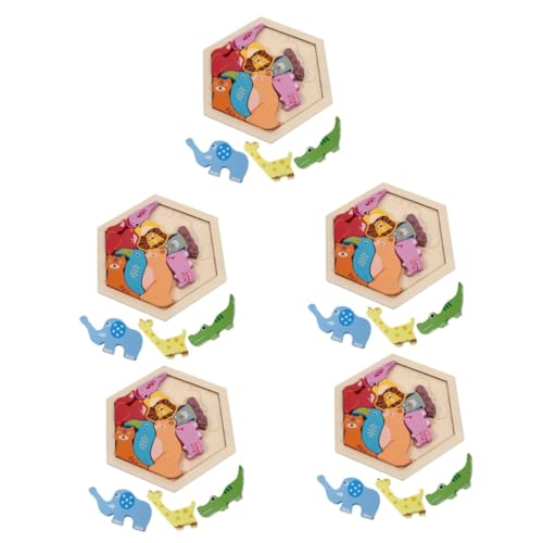 TOYANDONA 5 Sätze Holzblock Kinder rätsel Tier Puzzles Babyspielzeug Hand Spielset aus Holz Spielzeuge Tierpuzzles aus Holz Tiererkennungsspielzeug tragbar Blöcke Geburtstagsgeschenk Reisen von TOYANDONA