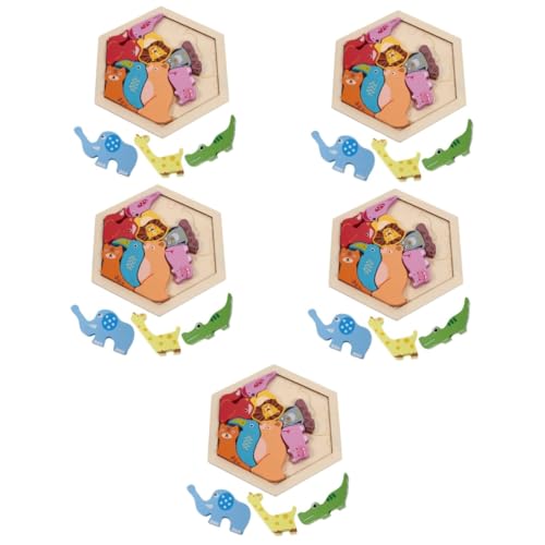 TOYANDONA 5 Sätze Holzblock Kinder rätsel Holzspielzeug für Babys Holzpuzzle für Kinder Hand Spielset aus Holz Spielzeug für Kleinkinder Tierspielzeug Baby-Geometrie-Spielzeug hölzern Blöcke von TOYANDONA