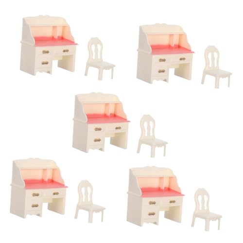 TOYANDONA 5 Sätze Mini-Puppenhausmöbel Spielhausmöbel Dollhouse -Schreibtisch und Stuhl Puppenhaus Computertisch Puppenhaus-Möbeltisch Kinderstuhlschreibtisch Mini-Schreibtisch Plastik Weiß von TOYANDONA