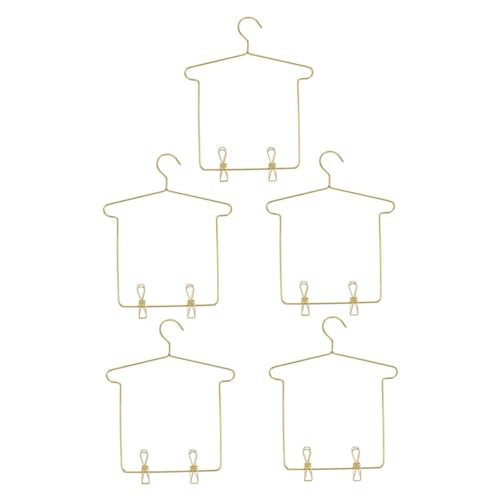 TOYANDONA 5 Sätze Miniatur Puppen Kleiderbügel aus Robuste Mini Hosenbügel mit Clips Goldfarbene Garderobe für Puppenhaus Möbel zur Organisation von Puppenkleidung von TOYANDONA