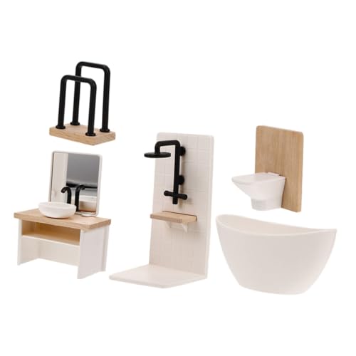 TOYANDONA 5 Stück Maßstab Stabiles Mini Duschzimmer mit Badewanne Toilette Waschbecken und Handtuchhalter für Puppenhaus und Dekoration TOYANDONA 5 Stück Maßstab Stabiles Mini Duschzimmer mit Badewanne Toilette Waschbecken und Handtuchhalter für Puppenhaus und Dekoration von TOYANDONA