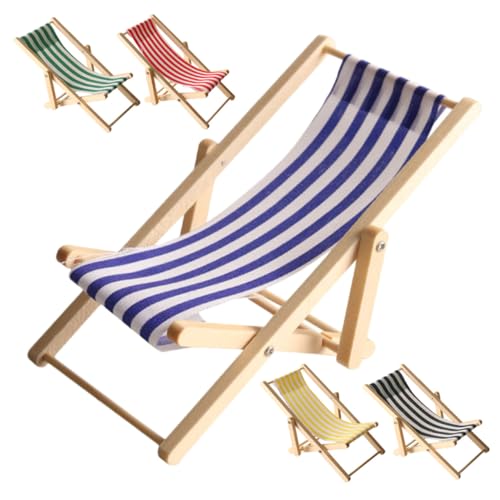 TOYANDONA 5 Stück Miniatur Strandstuhl Teiliges aus Holz Klappbar Realistische Puppenhaus Deko Kompakt und Detailreich Geeignet für DIY Feengarten und Puppenmöbel Outdoor Accessoire von TOYANDONA