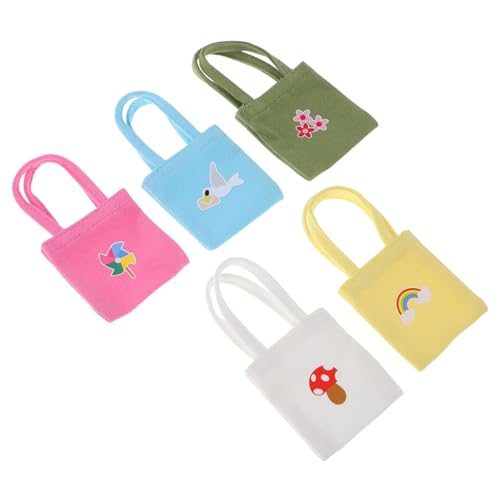 TOYANDONA 5 Stück Teiliges Mini Canvas Handtaschen für Puppen Bunte Realistische Mini Schultertaschen aus Segeltuch für Puppenhaus Zubehör DIY Spiel und Puppenoutfits von TOYANDONA
