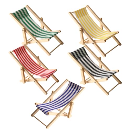 TOYANDONA 5 Stück Teiliges Mini Strandstuhl aus Holz und Stoff Tragbarer Klappstuhl für Puppenhaus Dekoratives Küstenthema Vielseitig für DIY Basteln und Miniatur Gartendeko von TOYANDONA